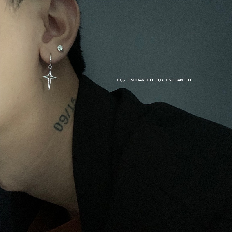 Kami Bunga Hypoallergenic s925 Perak Berongga Salib Bintang Menjuntai Anting-Anting Untuk Wanita Pria Korea Geometris Hoop Earring Fashion Pasangan Telinga Perhiasan Hadiah