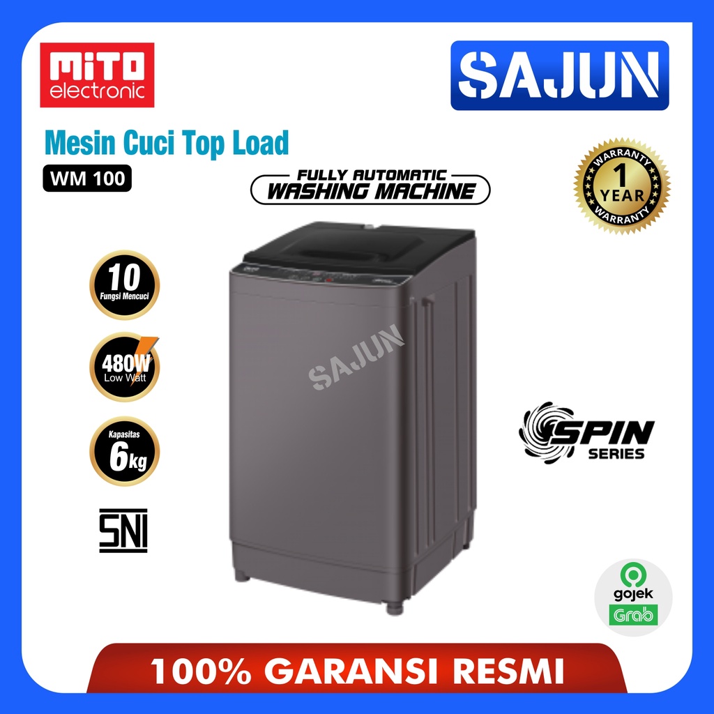 MITO Mesin Cuci 1 Tabung Full Otomatis WM100 Kapasitas 6 KG WM 100