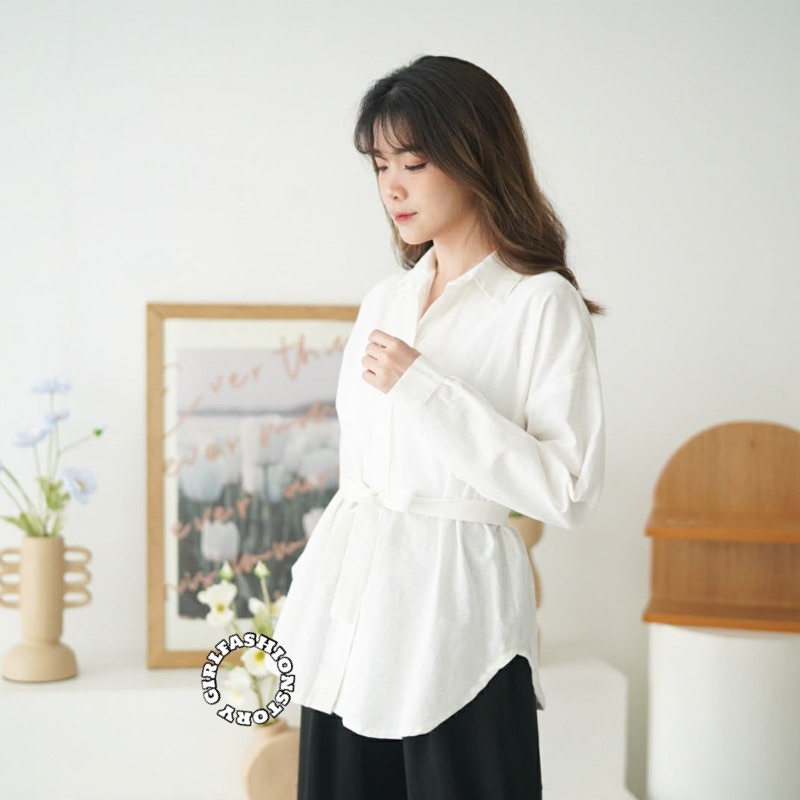 BEFAST - ZFS OOTD BLOUSE WANITA JOYA / PURRY LINEN BLOUSE / Blouse Model Terbaru / Pakaian Wanita Casual / Blouse Polos Formal / Atasan Lengan Panjang / Fashion Wanita Kerja/Kondangan / Blouse Ikat pinggang Trendy / Outfit Wanita Kekinian remaja ABG