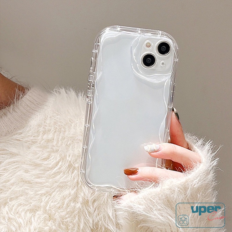 IPHONE Fashion Sederhana Bingkai Gelombang Cat Air Glossy Phone Case Kompatibel Untuk Iphone12 11 13 14 Pro MAX 7plus XS XR X Max7 8 Plus SE 2020 Halus Bergelombang Tepi Lembut TPU Shockproof Case