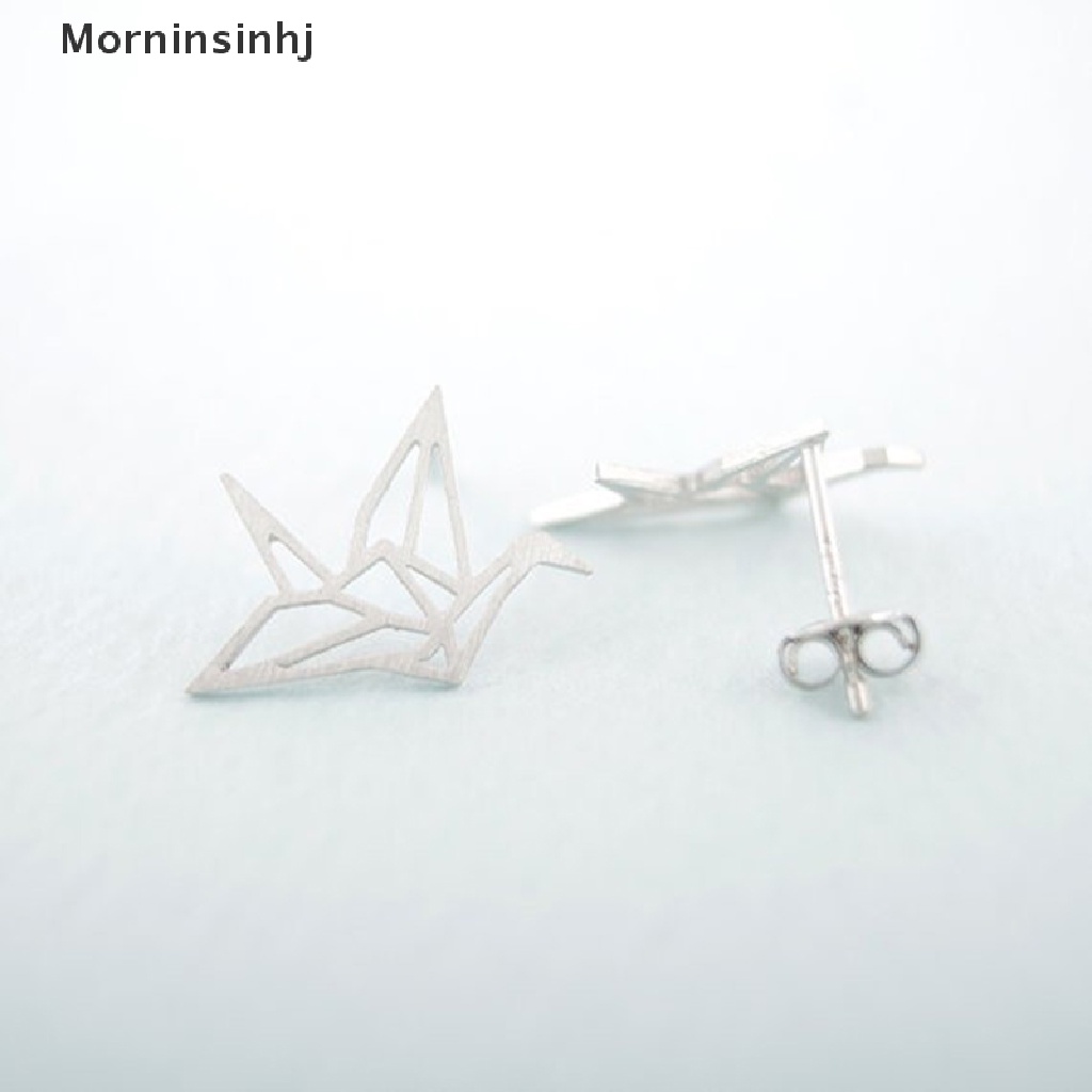 Mornin Indah Origami Crane Stud Earrings Lucu Berlubang Giwang Telinga Anting Burung Chic id