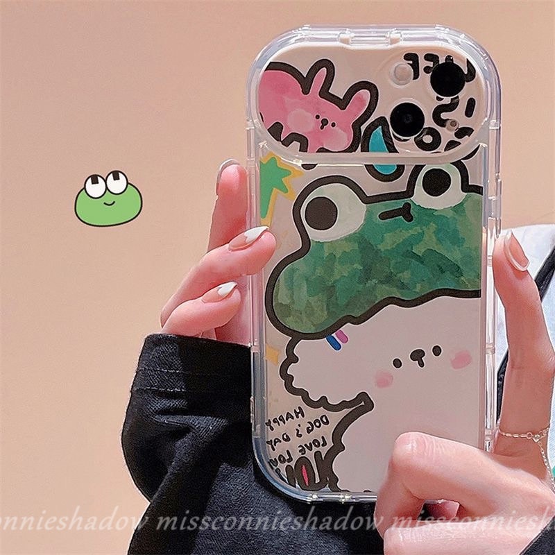 Flip Kreatif Make Up Mirror Case Kompatibel Untuk IPhone 14 Pro MAX 7Plus 8Plus XR 11 12 13 14 Pro MAX X XS MAX SE 2020 Graffiti Lucu Kartun Hewan Kodok Anjing Kelinci Soft Cover