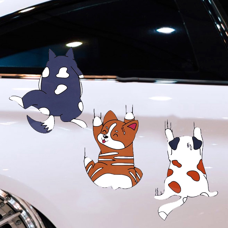 Lucu Memanjat Anjing Stiker Mobil Kartun Hewan Lucu PVC Self-Adhesive Stiker Tahan Air Auto Body Styling Decals Aksesoris Dekorasi Mobil