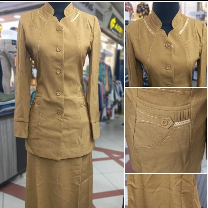 pStore88 - Set Blazer Baju Pemda Seragam PNS Wanita khaki keki muslim shanghai 5189