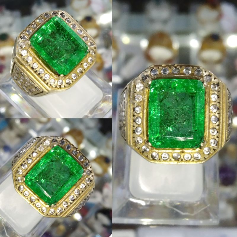 Cincin Batu Zamrud Rusia Bluish Green Natural Crystal Super Istimewa