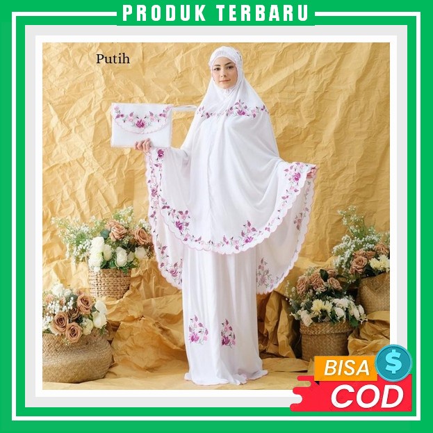 Nafha - Mukena Terusan Dewasa Bordir Mawar Hani Mukena Ermina 2In1 Motif Emily Series Rayon Premium 