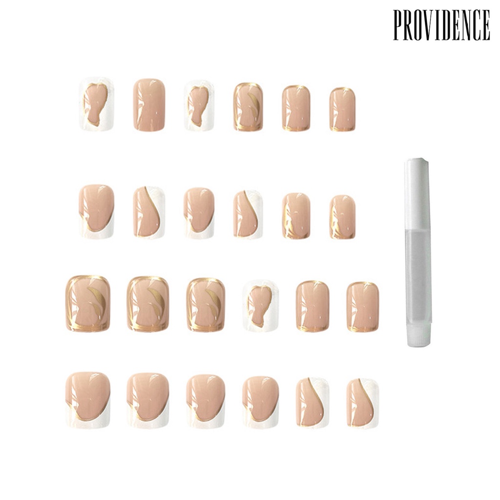 Providence 1set Kuku Palsu Tidak Berbahaya Untuk Kuku Penuh Penutup Gloss Fadeless DIY Pendek French Plated Simplicity Artificial Nail Salon Supply