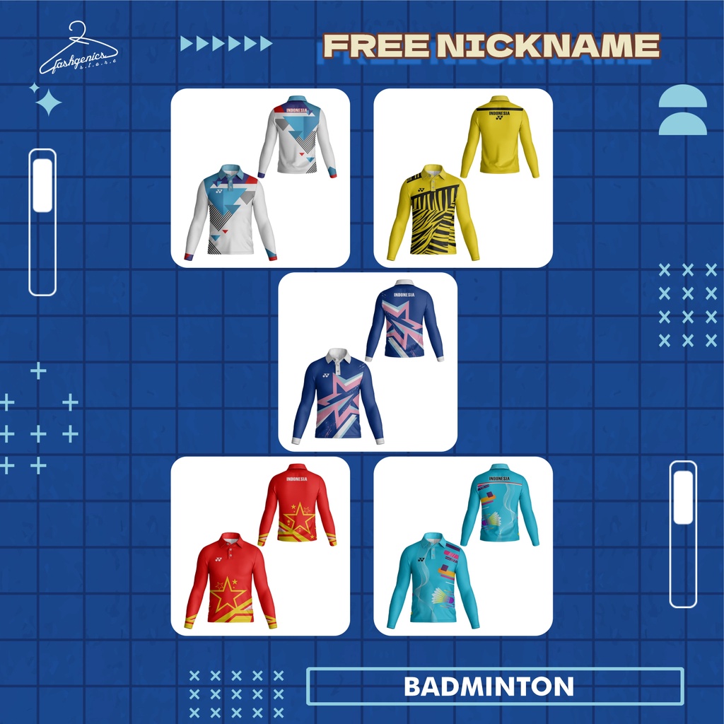 Baju Kaos Polo Wangki Jersey Bulutangkis Olahraga Badminton 01-05 Full Printing Custom