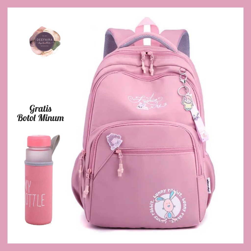 Tas Ransel Anak Perempuan Motif BunnyR3v Free Botol Minum Untuk Sd Smp Dan Sma