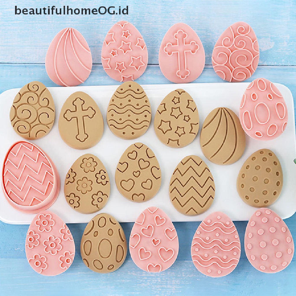 // Beautifulhomeog.id// 10Pcs Telur Paskah Biskuit Cetakan Cookie Cutters Stamp Press Fondant Sugar craft Baking Tool Decor Party **
