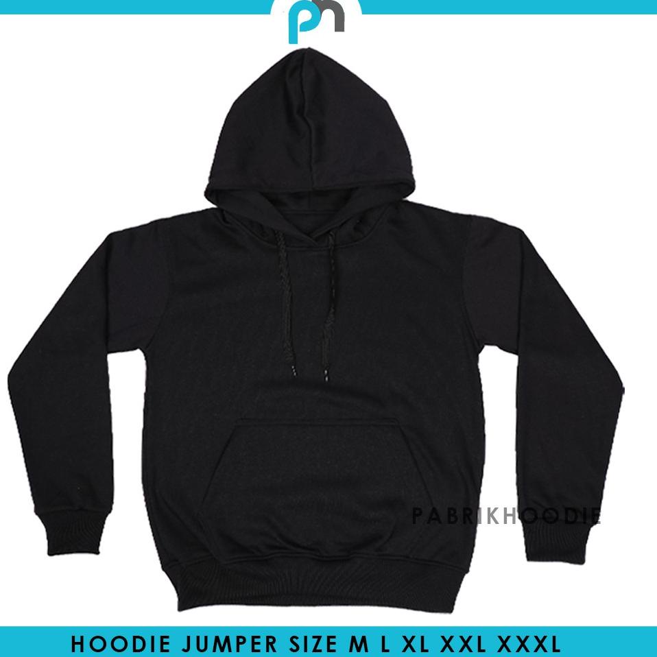 REKOMENDASI PABRIKHOODIE - HOODIE JUMPER HITAM POLOS PRIA & WANITA M-XXXL