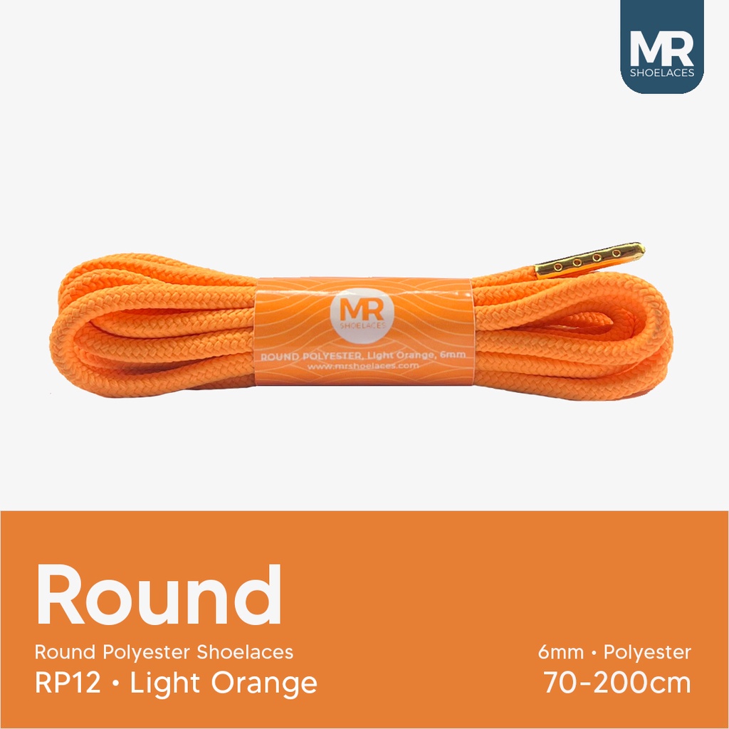 MR Shoelaces RP12 Oren / Jingga Muda (Light Orange) Tali Sepatu Bulat Round 6mm  70cm 80cm 90cm 100cm 120cm 150dm 180cm 200cm Tali Sepatu Bulat Polyester Premium