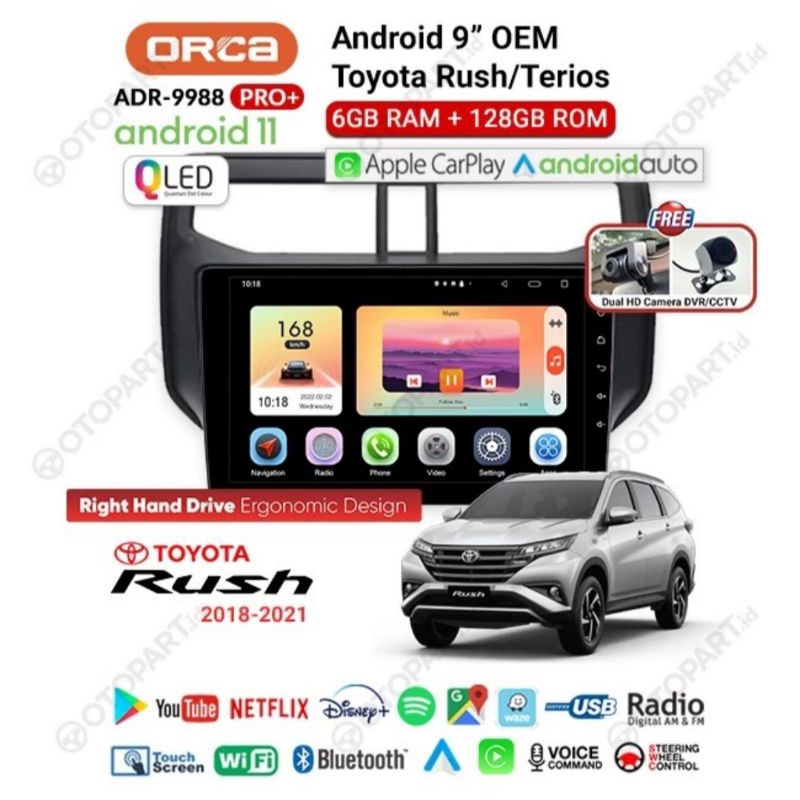 Head Unit Android ORCA PRO PLUS RUSH 2018 - Up ANDROID 9 inch ORCA ADR 9988 PRO+ CARPLAY