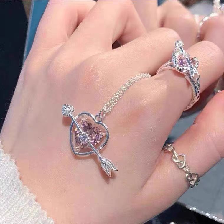 Sweet Pink Zircon Kalung Untuk Wanita Liontin Hati Perak Rantai Choker Pacar Perhiasan Y2K Aksesoris