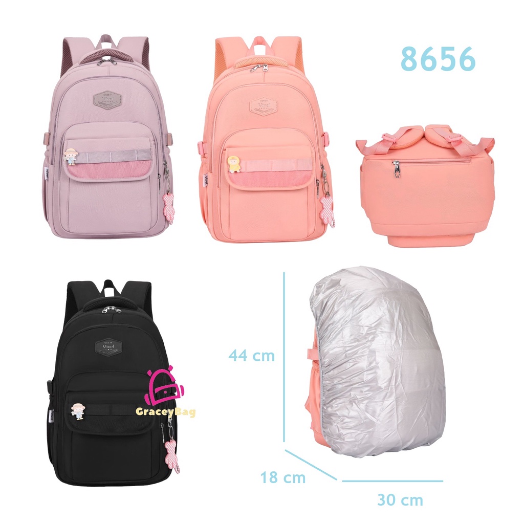 GB-8656 Tas Ransel Anak Perempuan / Remaja Import Free Raincover, Pin, Key Chain