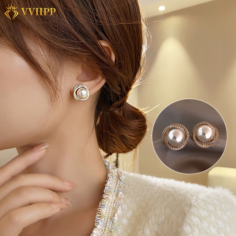 Retro Sekrup Mutiara Stud Earring Untuk Wanita Kristal Emas Earrings Perhiasan Aksesoris