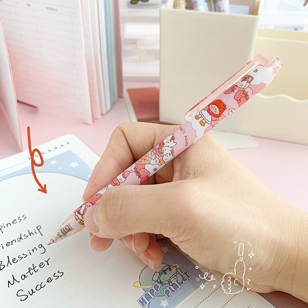 Gaya Acak 0.5mm Hitam Gel Pen Tulis Lancar Tanda Tangan Pulpen Pola Kartun Lucu Gel Pena Sederhana Menekan Air Pena Siswa Menulis Alat Tulis
