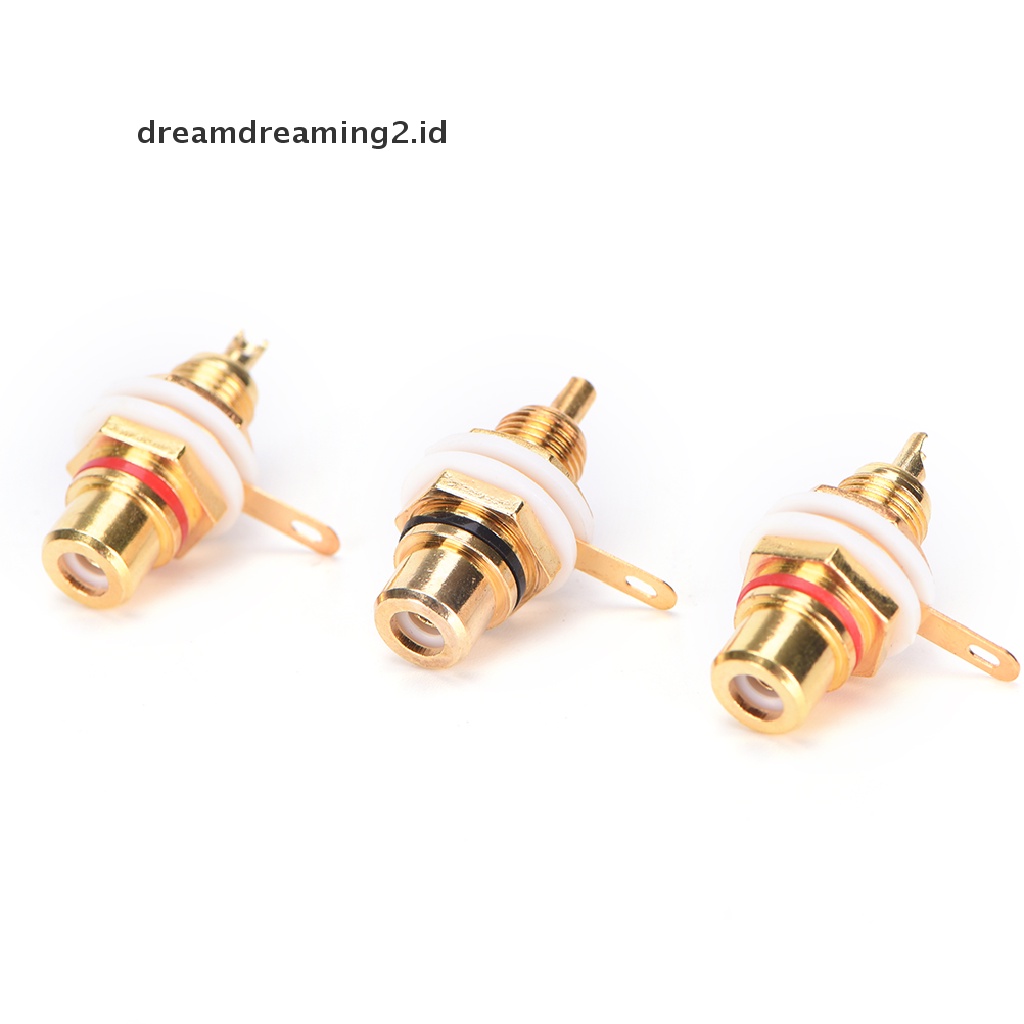 (dream) 10pcs RCA Female Chassis Panel Mount Jack Socket Konektor Lapis Emas 24K Hot sale.