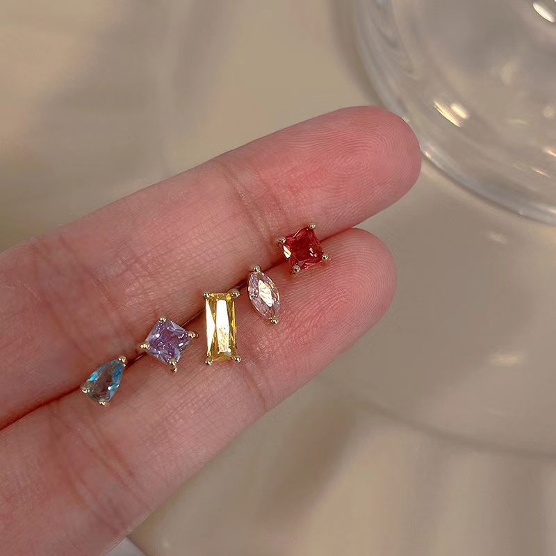 Anting Stud Kristal Berlian Warna-Warni Untuk Wanita