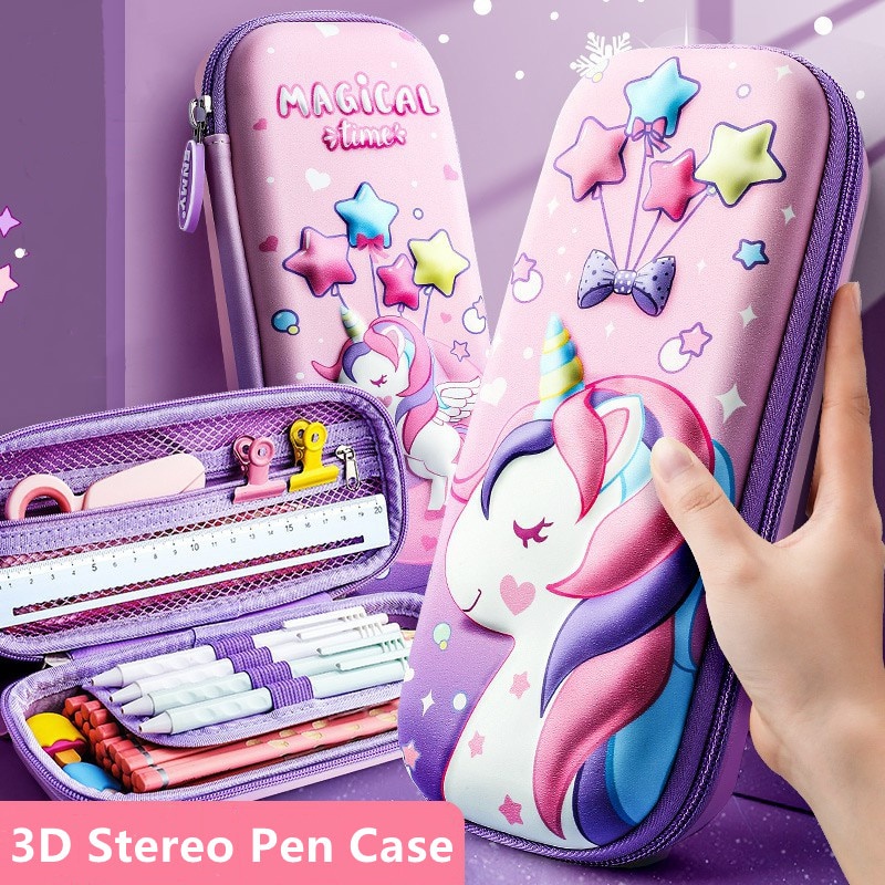 

3D Unicorn EVA Kotak Pensil Lucu Kotak Alat Tulis Siswa Sekolah Kotak Penyimpanan Pensil Anak-anak Kotak Pensil Kapasitas Besar Tiga Lapisan