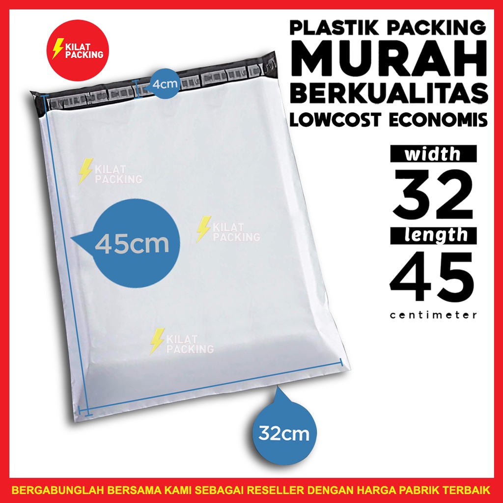 

Polymailer Low Cost Amplop Packaging Olshop Ekonomis Putih 32x45cm