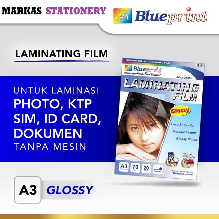 

Kertas Film Laminating A3 BLUEPRINT Laminating Glossy Cold - 20 Lembar