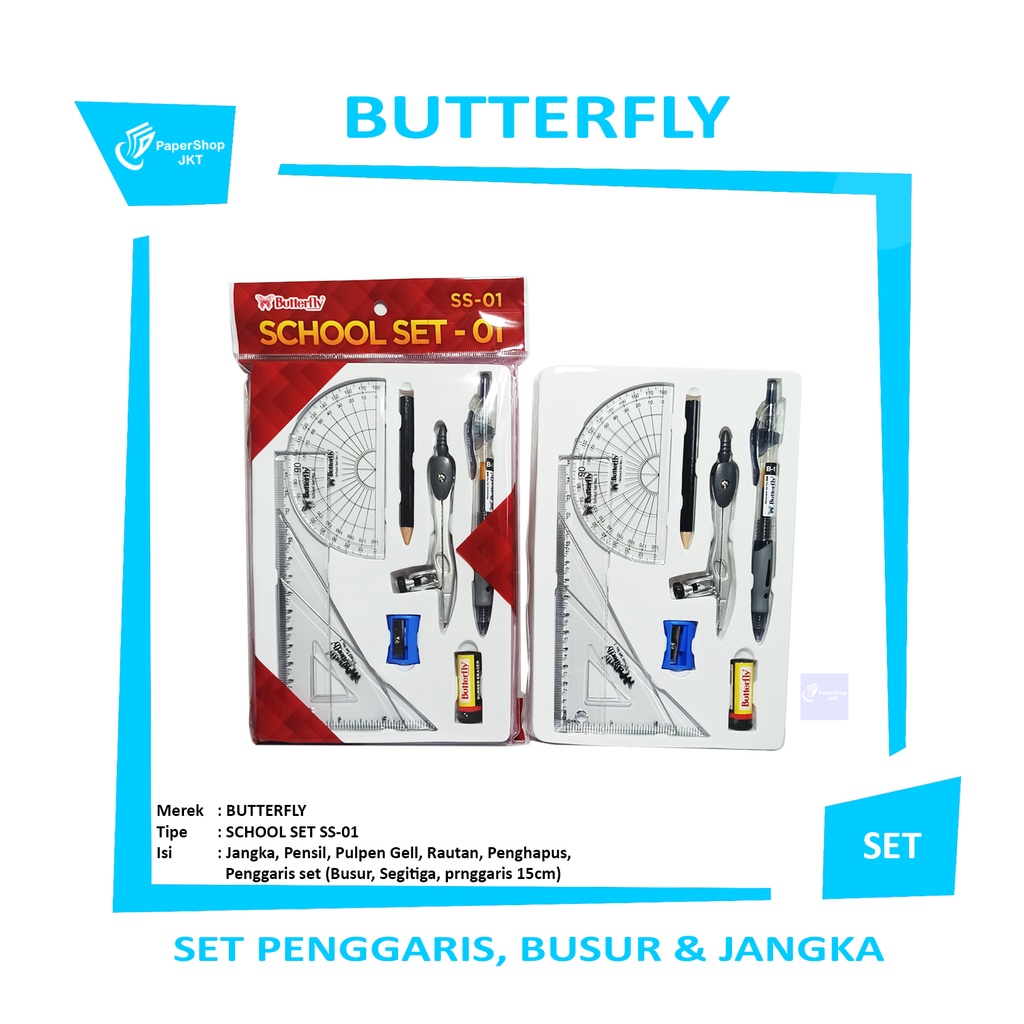 

BUTTERFLY - Jangka Penggaris Lengkap Plus Pensil Kayu SS 01 - Set