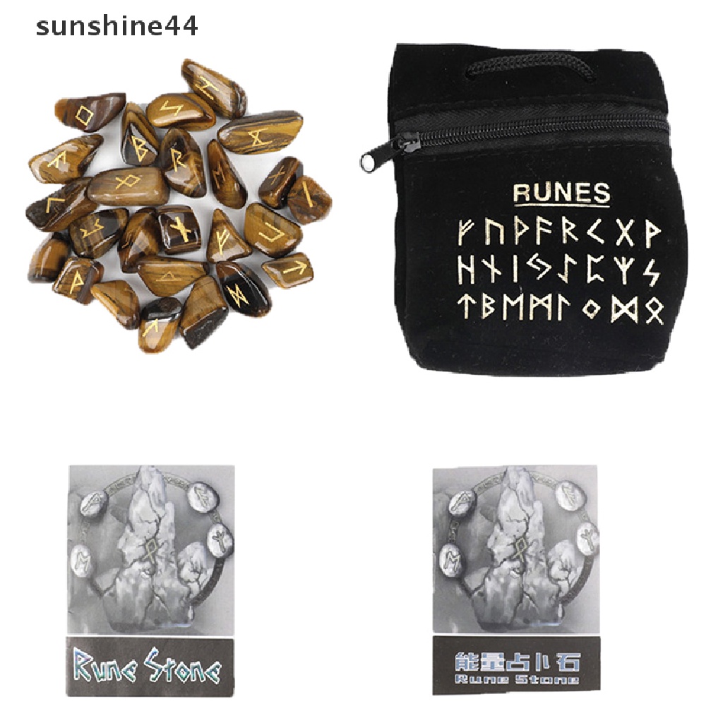Sunshine Rune Stones Rune Stones With Storage Bag Penyihir Runes Set Batu Ramalan Kristal Alami Untuk Dowsing Meditasi Balancing ID