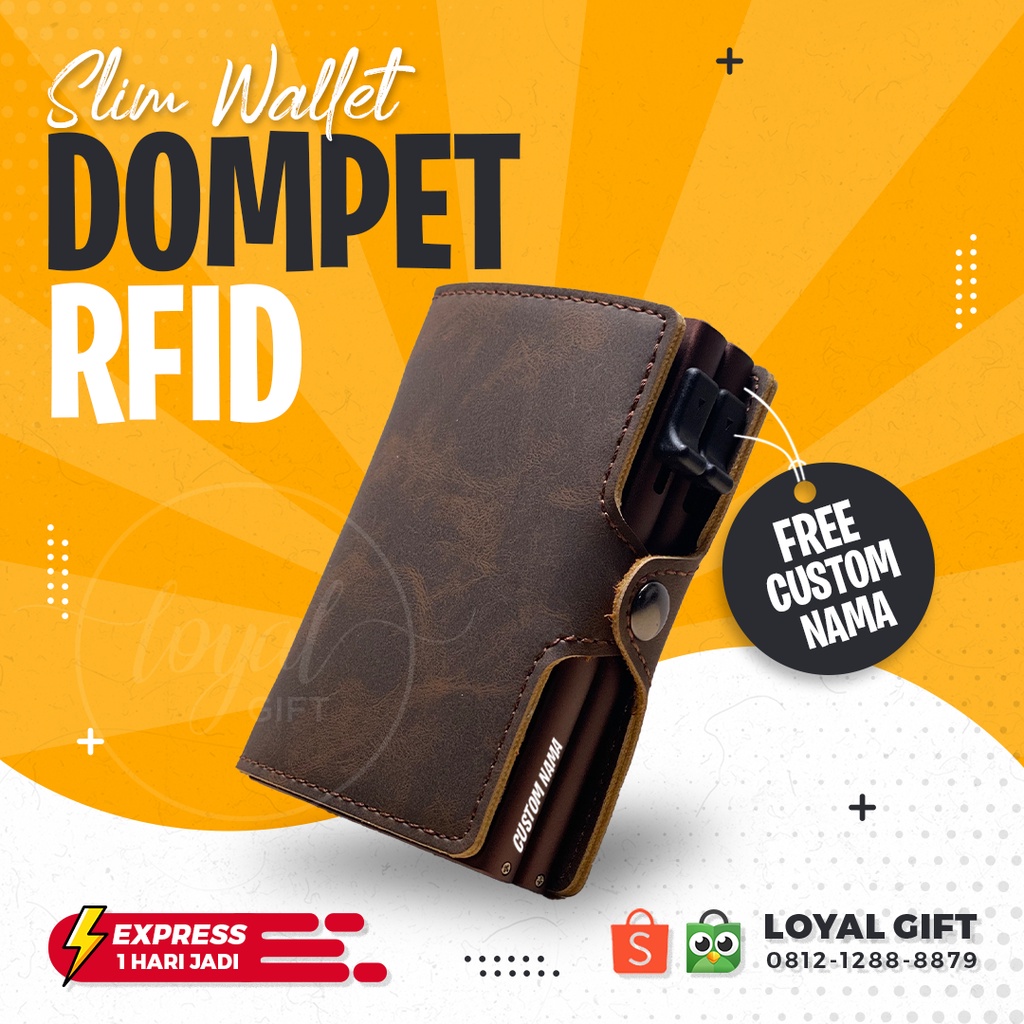 Dompet Kartu RFID Kulit Asli Twin Brown (Side) - GARANSI GANTI BARU