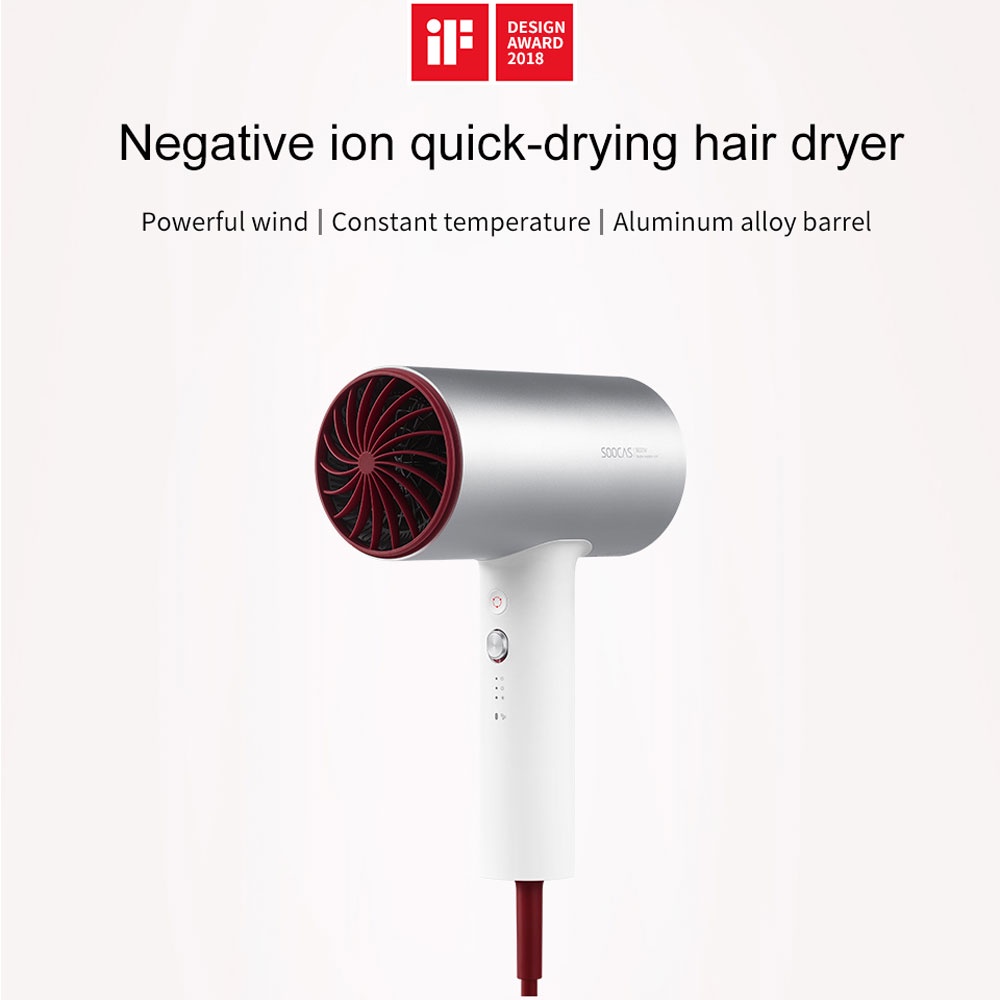 Soocas Hair Dryer Pengering Rambut Ion Negatif 1800W - H5 - White/Silver