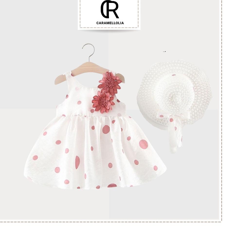 ☎ Baju bayi perempuan GRATIS TOPI dress bayi perempuan cantik bunga merah gaun putih baju bayi impor
