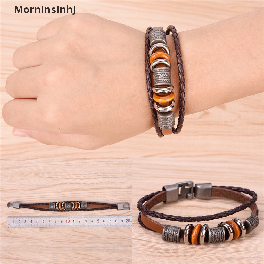 Mornin Retro Gelang Kulit Fashion Pria Punk Gelang Handmade Gelang Kulit Coklat id