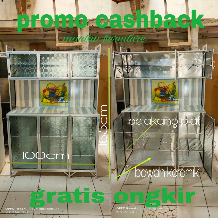 [Rak ] Rak Piring Kaca/Alumunium 3.Pintu [Dapur]