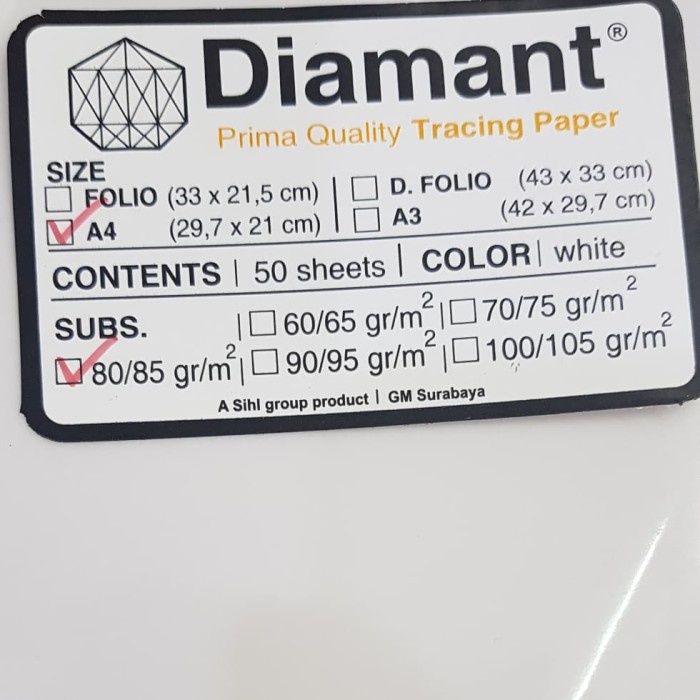 

Terlaris Kertas Kalkir A4 Tracing Paper Diamant 80 Gr Isi 50 Lembar