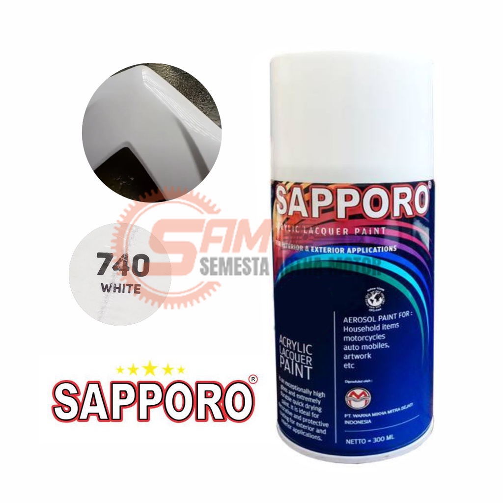 

Cat Semprot Sapporo 740 White Colour Spray Warna Putih Glosy Pilox Pernis