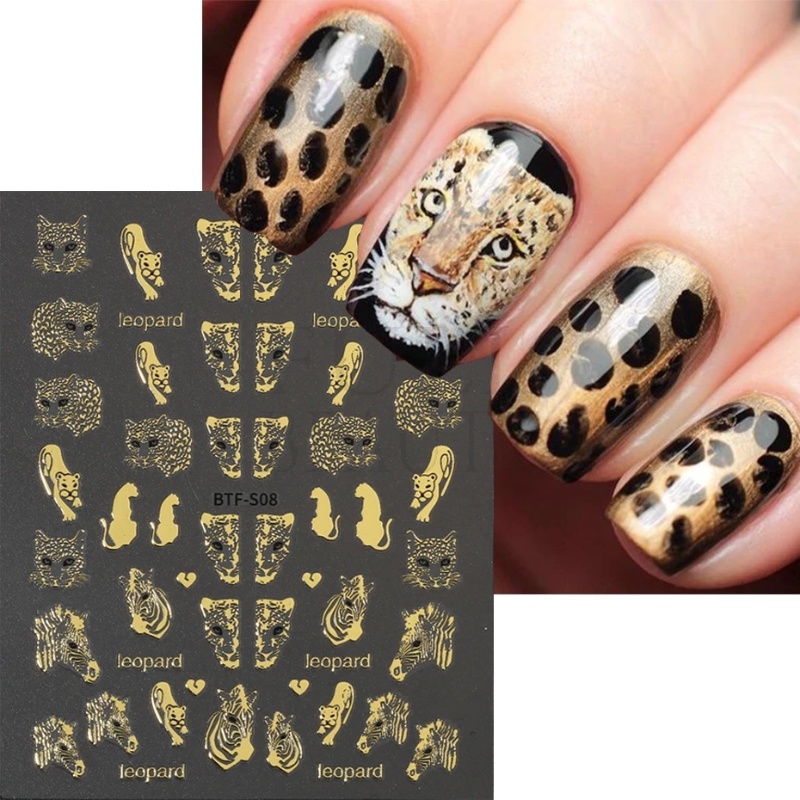 1pc Macan Leopard Singa Kepala 3D Kembali Lem Nail Art Stiker Manicures Decals Sliders Diy Kuku Hiasan Dekorasi