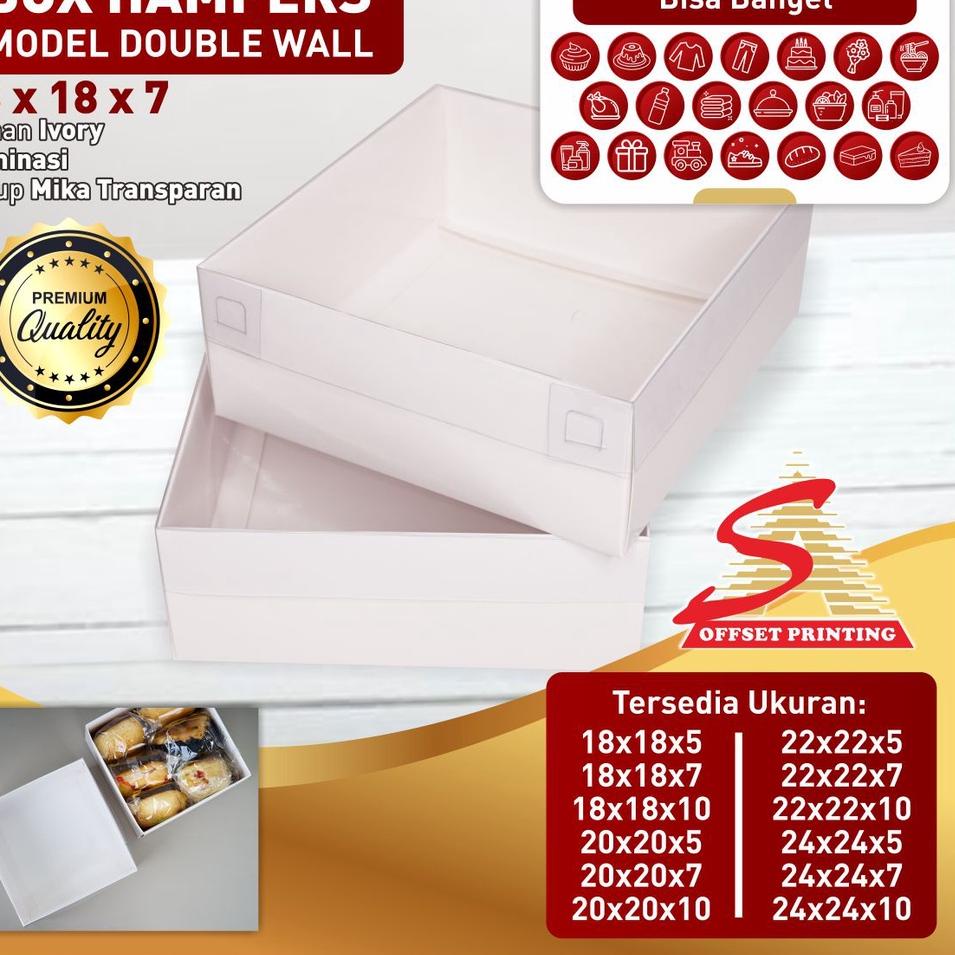 

▼ 18 x 18 x 7 Box Hampers tutup mika/box dus kemasan Pudding/Spiku/Marmer cake/cake/lapis legit ➣