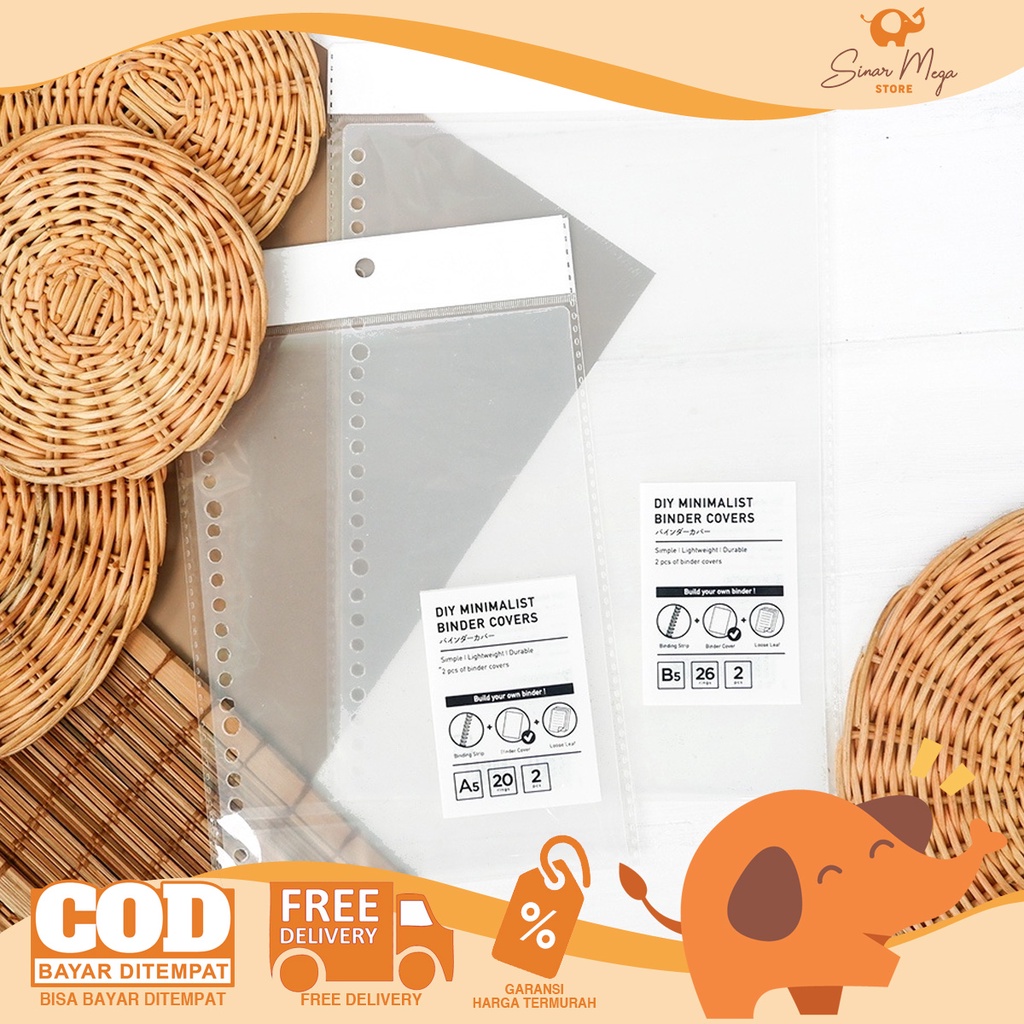 

DIY Plastic Binder Cover A5 / B5 Minimalist Binder Covers Ukuran A5 1 set isi 2 / Sampul Binder Loose Leaf / Cover Buku Binder Plastik Transparant