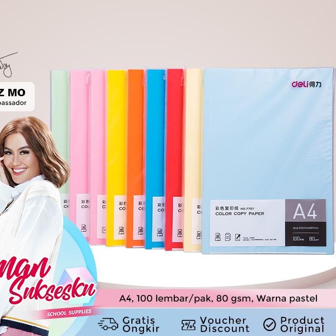 

12.12 Promo Brand Deli Colorful Kertas Copy 100pcs/pack A4 80g 8 Warna 775X 