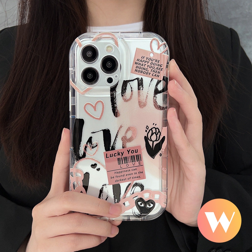 IPHONE Comme des Garcons Flower Label Airbag Case Kompatibel Untuk Iphone11 13 14 12 Pro Max XR XS Max 7Plus X 6 6s 8 7 Plus Kartun Grafiti Cinta Hati Shockproof Soft Clear Cover