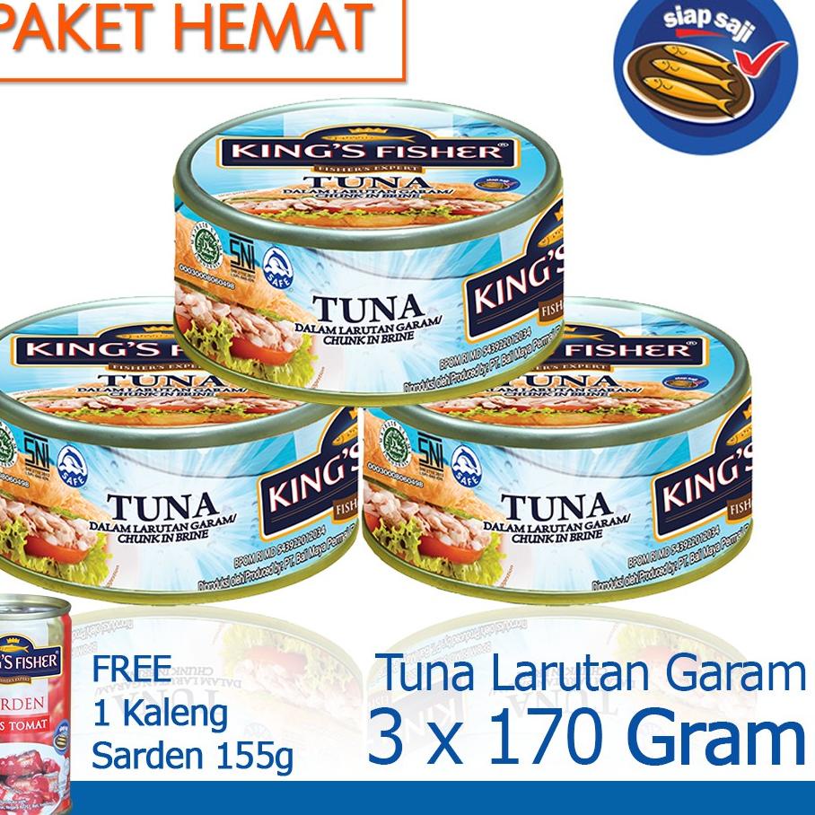 

™ King's Fisher Paket 3 pcs Tuna dalam Air Garam 170 gr gratis sarden 155 gr ◙