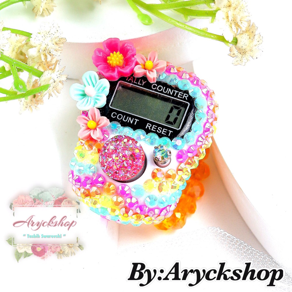 * RAINBOW ASHLEPIAZ *Tasbih DIGITAL BLINK Bling hias SWAROVSKY Tabeh cincin viral alat dzikir