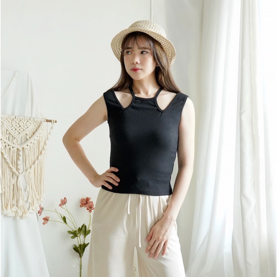 CAVALU Knit Korean Crop Tank Top Rajut Halter Tank Crop Top Tengtop 213