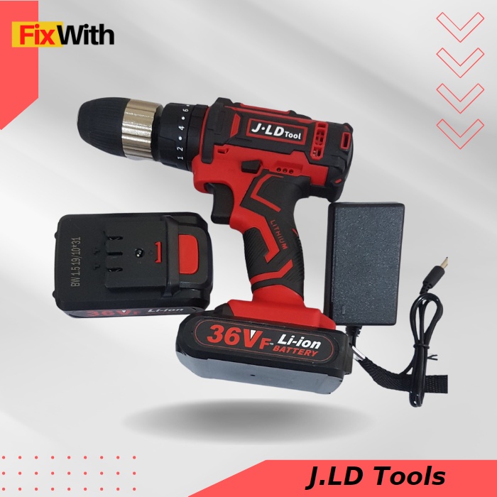 Bor Cordless JLD 36v Fullset Cordless Drill Bor 13mm Mesin Bor Baterai