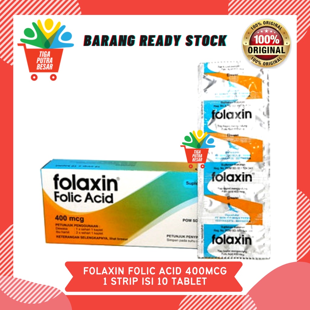 FOLAXIN FOLIC ACID 400 MCG 1 STRIP ISI 10 KAPLET / SUPLEMEN MAKANAN