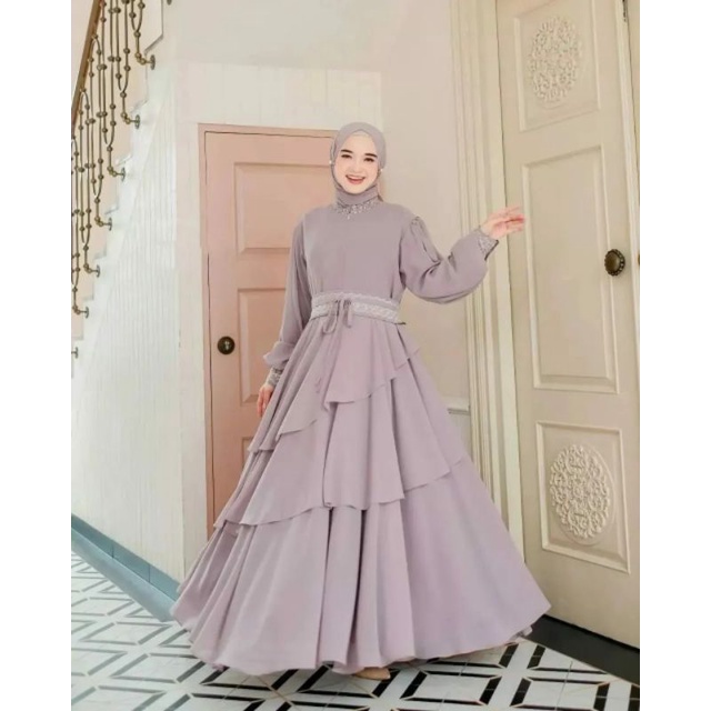 Mikayla syari set khimar gamis dewasa matt ceruty full puring / gamis busui