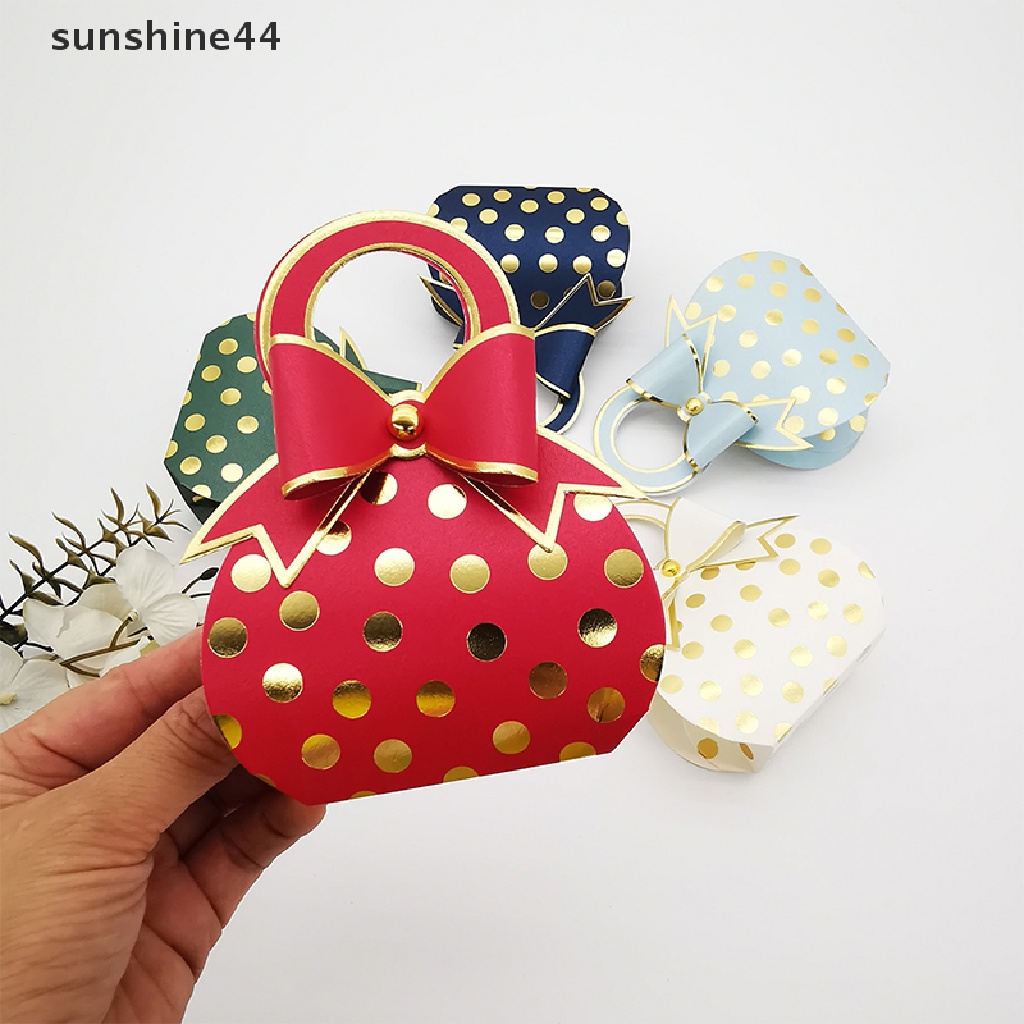 Sunshine 10Pcs Gold Dot Candy Gift Box Kotak Kertas Baby Shower Pernikahan Dragee Dengan Handle ID