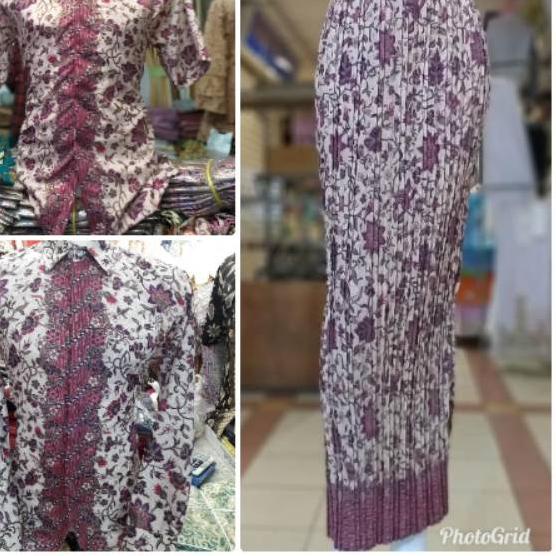 ♤ COUPLE BATIK / ROK PLISKET / ROK DUYUNG / ROK LILIT MOTIF BUNGA TANJUNG PINK ➼