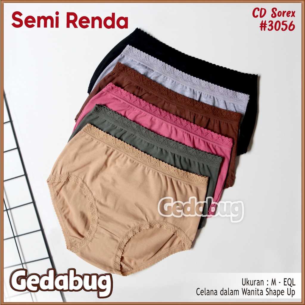 3 Pcs - CD Wanita Sorex 3056 Semi Renda | Celana dalam wanita Cutting Maxi Supersoft | Gedabug