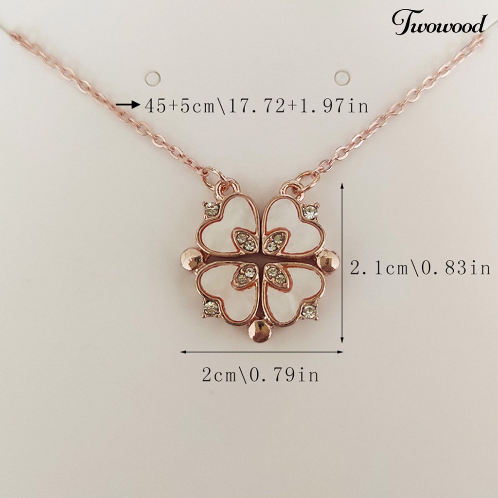 Twowood Wanita Kalung Berlian Imitasi Tertanam ic Elegan Cinta Hati Empat Daun Semanggi Liontin Klavikula Kalung Fashion Perhiasan